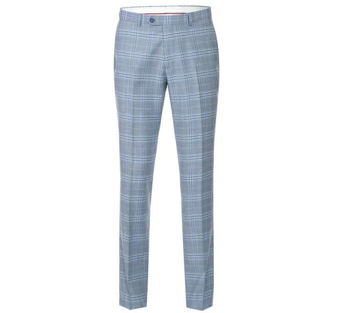 Mens Plaid Suit - Patterned Business Suit - Mens Two Button Slim Fit Two Piece Suit In Sky Blue Windowpane Plaid