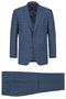 Mens Plaid Suit - Patterned Business Suit - Mens Two Button Classic Fit Vested Suit In Navy Blue Windowpane Plaid