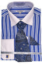 Men's White Collar & French Cuff Double Stripe Dress Shirt In Royal Blue