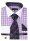 Men's Contrast Collar French Cuff Checkered Plaid Dress Shirt Set In Lilac