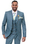 Mens Plaid Suit - Patterned Business Suit - Mens Two Button Peak Lapel Vested Fashion Suit In Teal Blue Windowpane Plaid