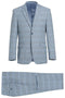 Mens Plaid Suit - Patterned Business Suit - Mens Two Button Slim Fit Two Piece Suit In Sky Blue Windowpane Plaid