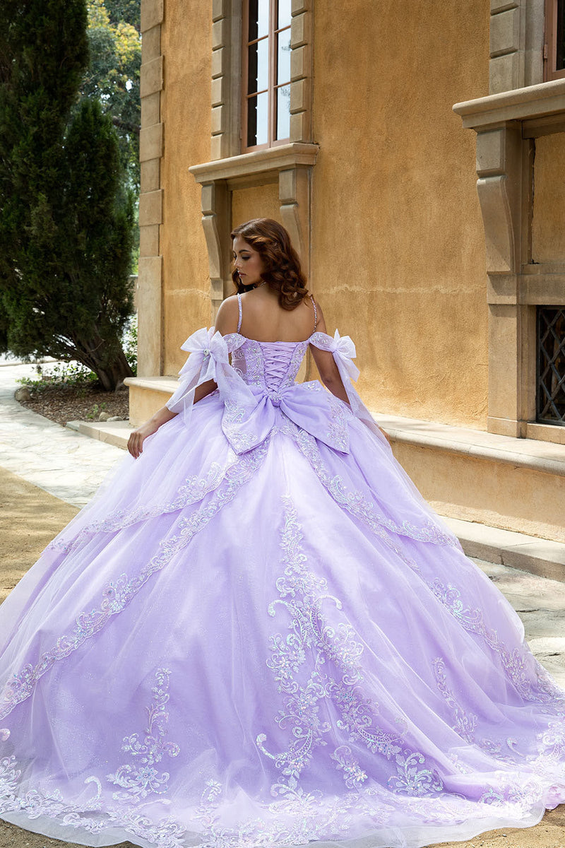 Off Shoulder Bow Ball Gown by Bella Princess PQ1085