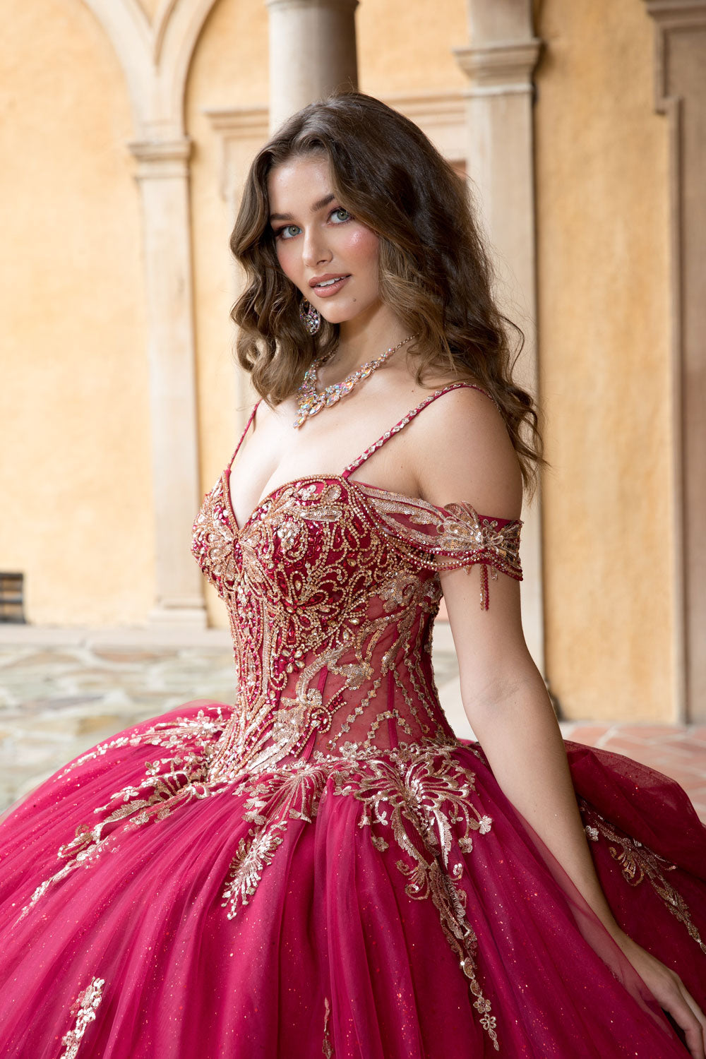 Beaded Off Shoulder Ball Gown by Bella Princess PQ1090