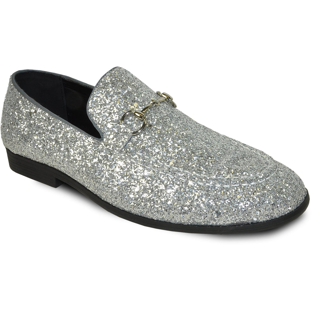 Bravo Mens Modern Glitter Sequin Prom Tuxedo Loafer in Silver Grey - Men's Dress Shoes