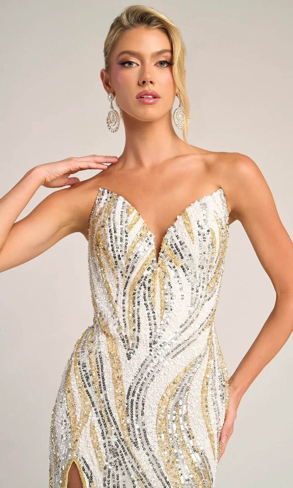 Strapless Evening Gown with Sweetheart Neckline and High Slit by Portia and Scarlett PS26419C