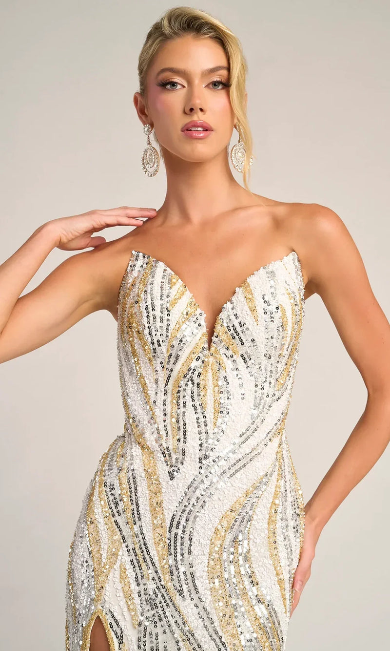 Strapless Evening Gown with Sweetheart Neckline and High Slit by Portia and Scarlett PS26419C
