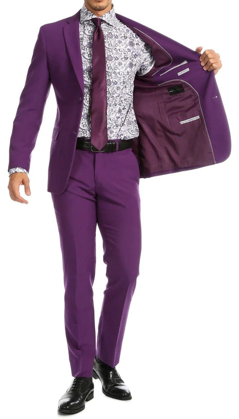 Paul Lorenzo Mens Purple Slim Fit 2 Piece Suit