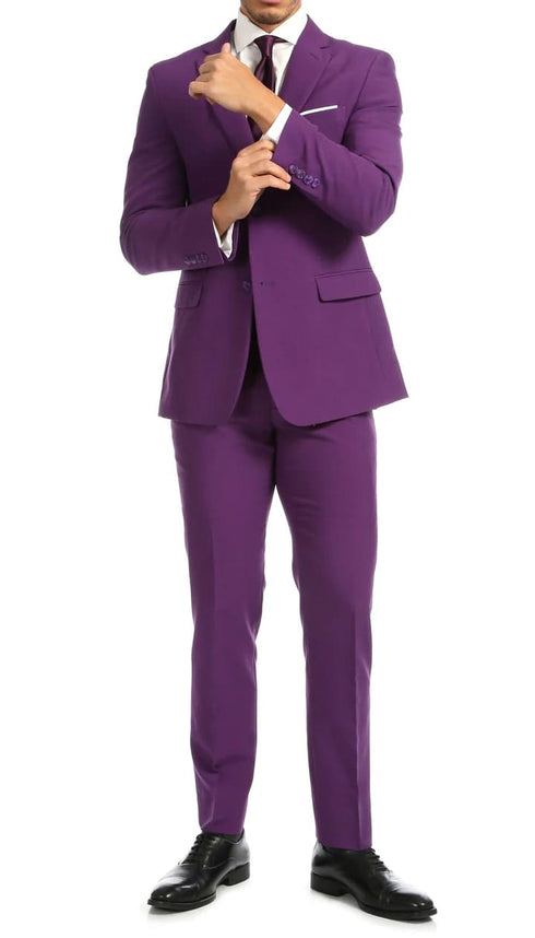 Paul Lorenzo Mens Purple Slim Fit 2 Piece Suit