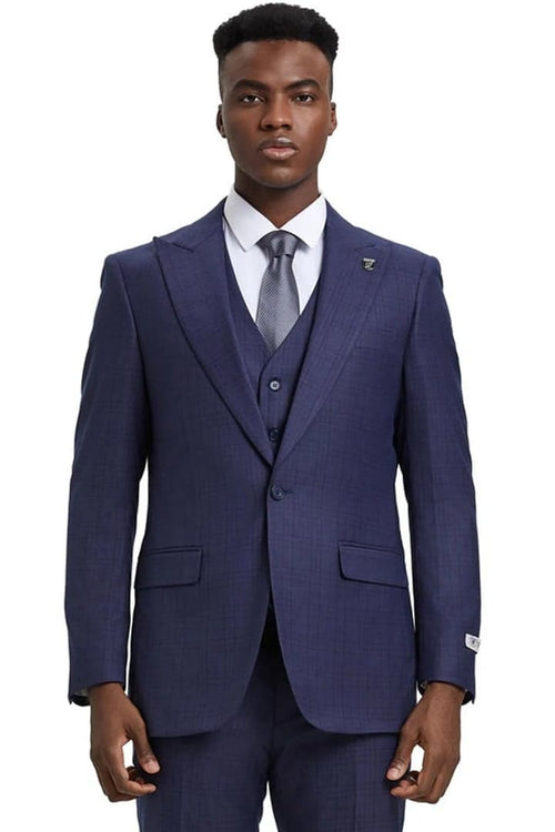 Plaid Suit - Windowpane Suit - Checkered Suit - Mens Vested Eggplant Purple  Suit