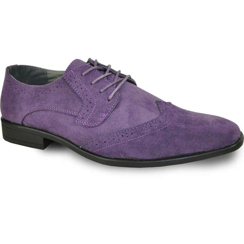 Mens Vegan Suede Wedding & Prom Wingtip Lace Up Dress Shoe in Purple