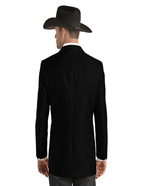 Mens Two Button Notch Lapel Paisley Pattern Blazer Black