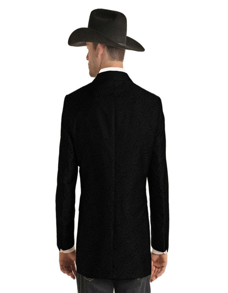 Mens Two Button Notch Lapel Paisley Pattern Blazer Black