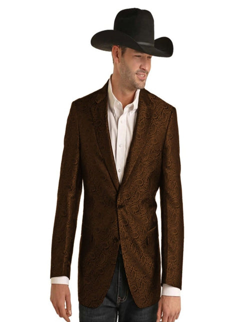 Mens Two Button Notch Lapel Paisley Pattern Blazer Brown