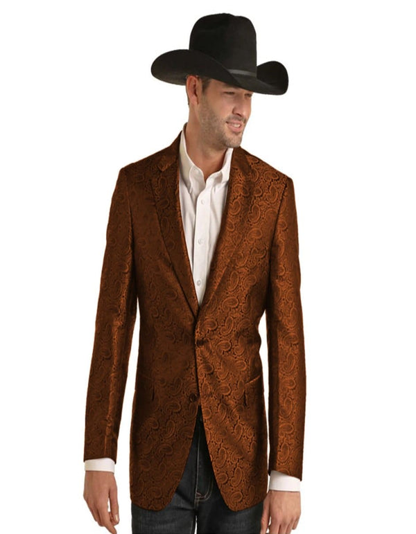 Mens Two Button Notch Lapel Paisley Pattern Blazer Copper