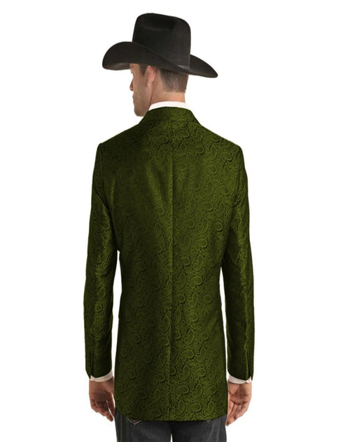 Mens Two Button Notch Lapel Paisley Pattern Blazer Olive