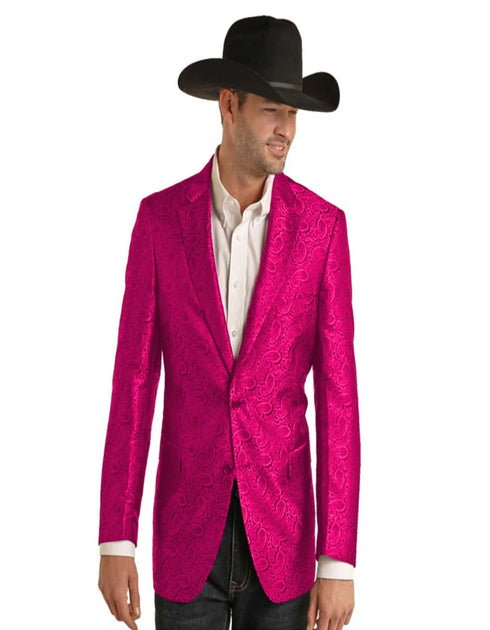 Mens Two Button Notch Lapel Paisley Pattern Blazer Pink