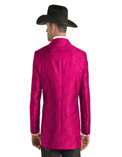 Mens Two Button Notch Lapel Paisley Pattern Blazer Pink