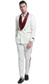 Mens Slim Fit Double Breasted Shawl Collar Prom and Wedding Tuxedo Ivory and Burgundy