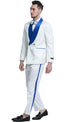 Mens Slim Fit Double Breasted Paisley White and Royal Prom and Wedding Tuxedo