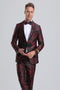 Paisley Wedding Groom Tuxedo Red Black Suit Matching Bowtie