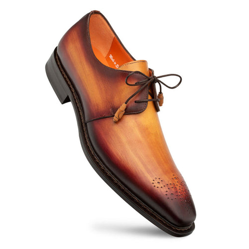 Principe Tan/Rust Patina Calfskin Derby Shoes by Mezlan – Handcrafted in Spain