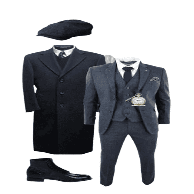 Mens Peaky Blinders Costume peaky blinder outfit - Include peaky blinder actor cap Thomas Shelby Black Herringbone Wool Overcoat Outfit