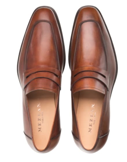 Men's Cognac Calfskin Penny Loafers by Mezlan – Hand-Burnished Leather, Made in Spain