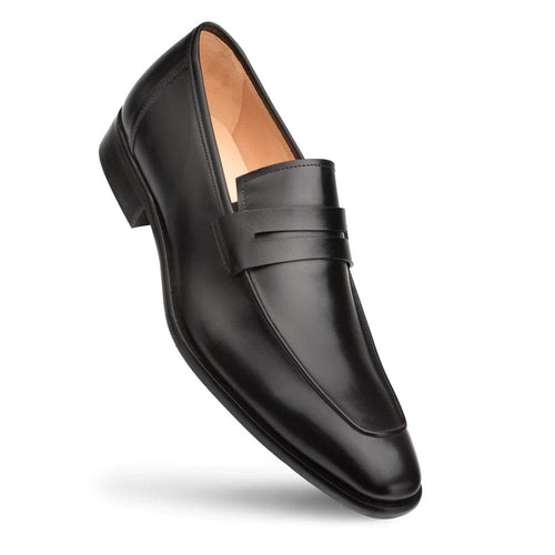 Men's Black Calfskin Penny Loafers by Mezlan – Hand-Burnished Leather, Made in Spain