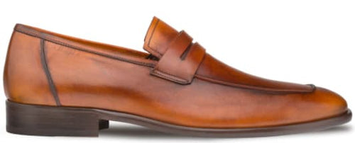 Men's Cognac Calfskin Penny Loafers by Mezlan – Hand-Burnished Leather, Made in Spain