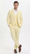 Men’s Yellow Pinstripe Seersucker Suit – 3-Piece Summer Wedding Suit with Jacket, Vest & Pants