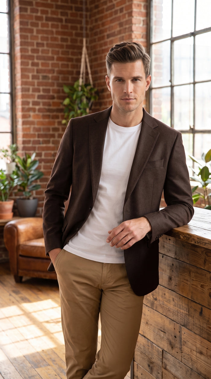 Apollo King Men’s Brown Wool Feel Blazer, Modern Fit Two Button Formal Business Sport Coat