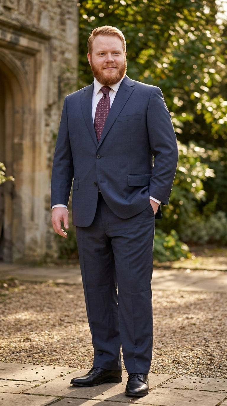 Men’s Heather Blue Portly Fit Suit, Big Size Formal Wedding Business Dress Suit