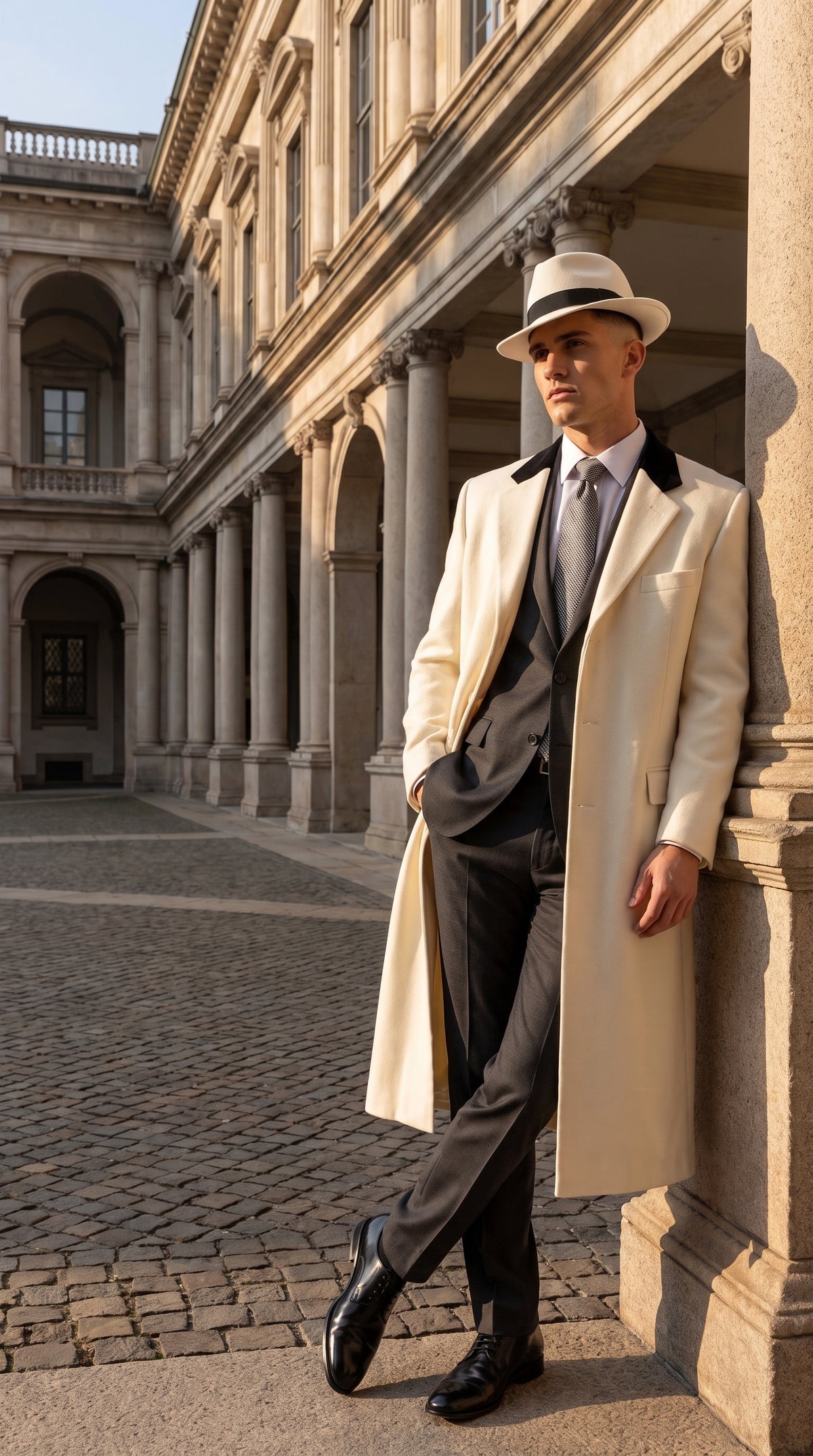 Men’s White Full-Length Trench Coat – Classic Formal Overcoat & Dress Topcoat for Men