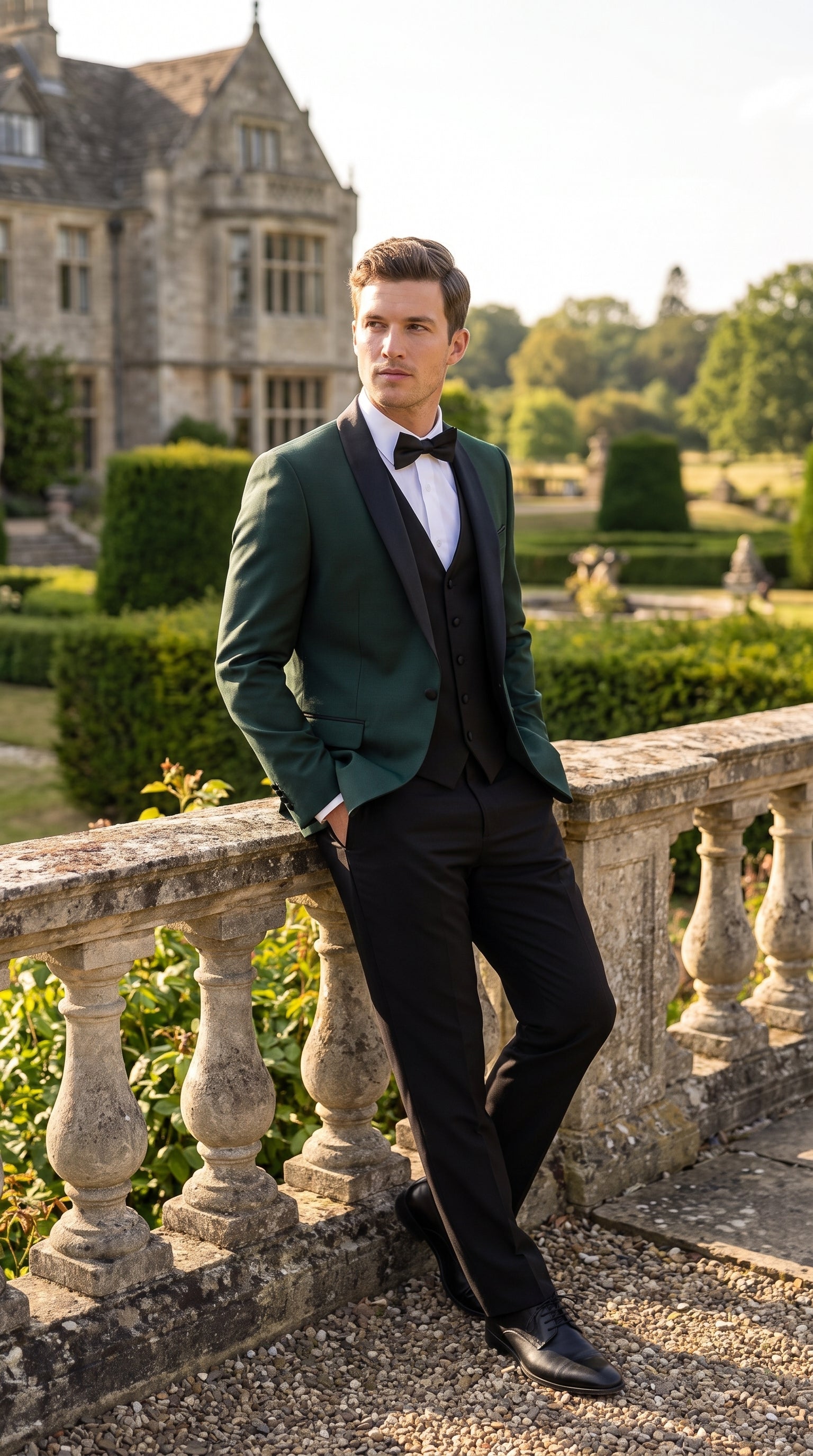 Men’s Hunter Green Tuxedo Suit with Black Pants and Vest, Wedding Prom Formal Tuxedo