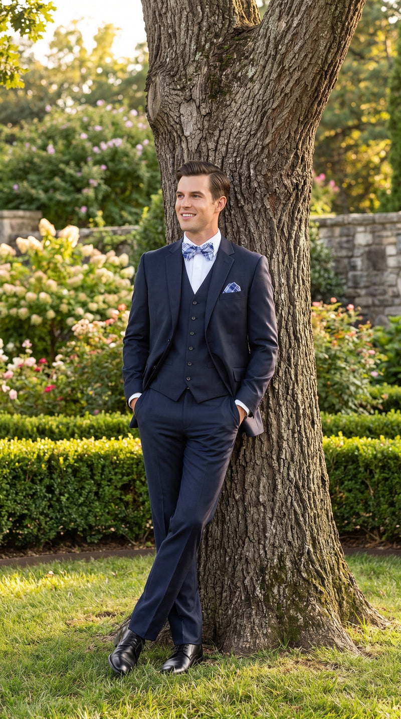 Men’s Big and Tall Navy 3 Piece Suit, Extra Long Modern Fit Formal Wedding Business Suit