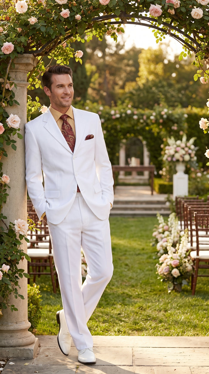 Apollo King Men’s White Poplin Classic Fit Suit, Formal Wedding Prom Dress Suit