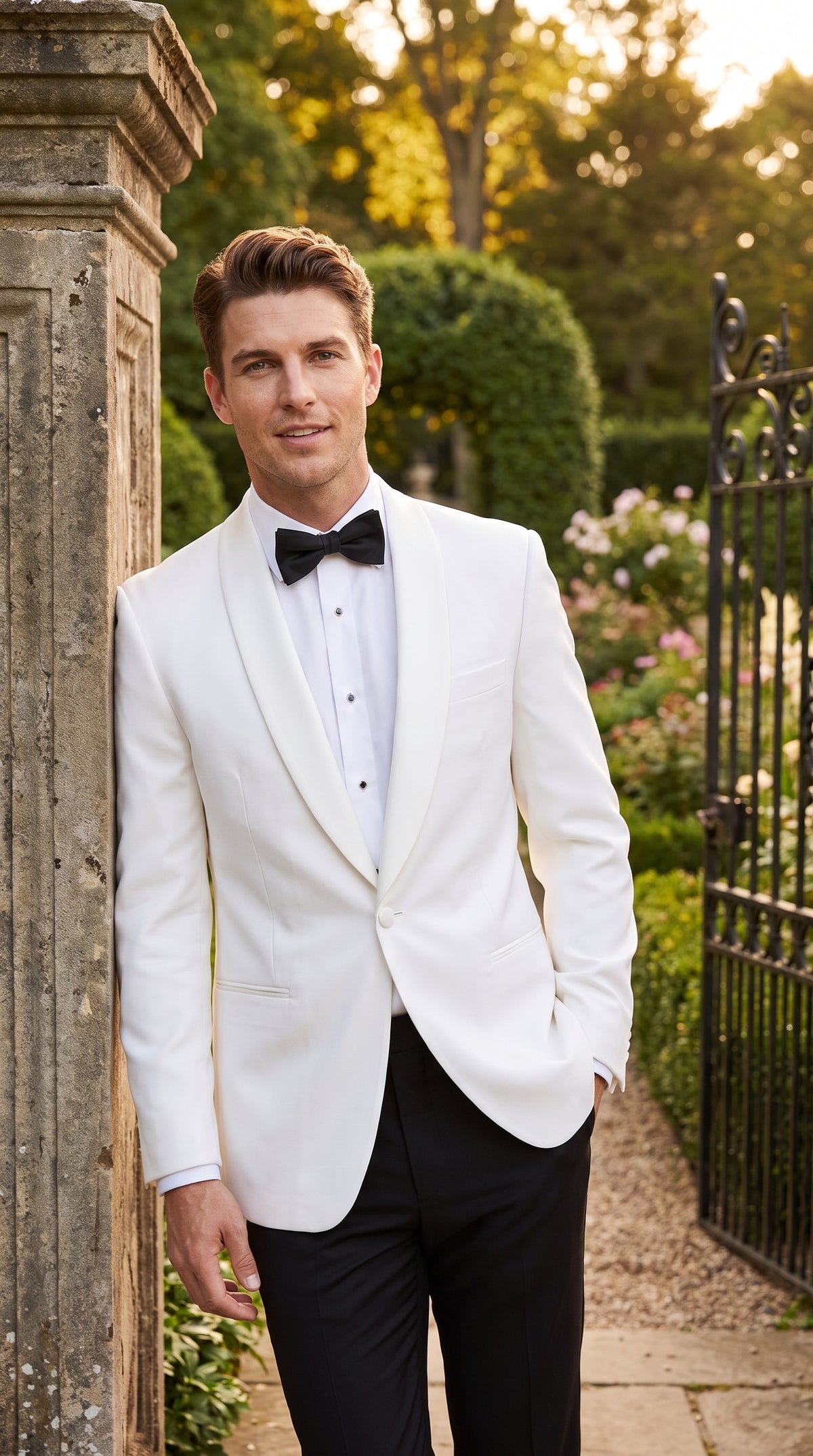 Men’s White Dinner Jacket, Snow White Single Button Tuxedo Blazer for Graduation Homecoming and Formal Events