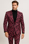 Mens Pink and Black Floral Tuxedo Suit â€“ Slim Fit Two Piece Set