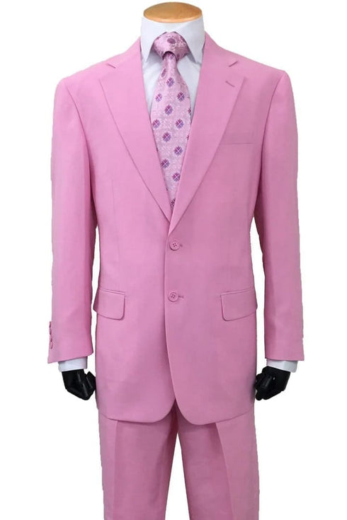 Mens 2 Button Classic Fit Basic Pink Poplin Suit