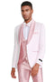 Men's One Button Vested Paisley Prom & Wedding Tuxedo with Satin Vest and Pink Pants