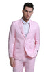 Men's Two Button Peak Lapel Summer Linen Style Beach Pink Wedding Suit