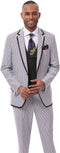 Pinstripe Tuxedo - White and Blue Pinstirpe Suit - Wedding Groom Suit Trim Collar Two Toned