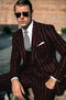 Mens Pimp Coat + Pimp Jacket Vest and Pants - Gangster Stripe Fabric Black and Red Suit