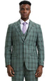 Men's Two Button Notch Lapel Vested Glen Plaid Check Suit in Light Olive Green