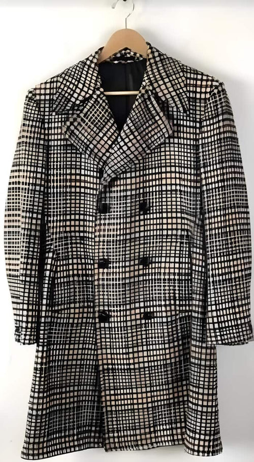 Mens Black Overcoat - Mens Plaid Overcoat - Wool Peacoat - Plaid 6 Button Topcoats