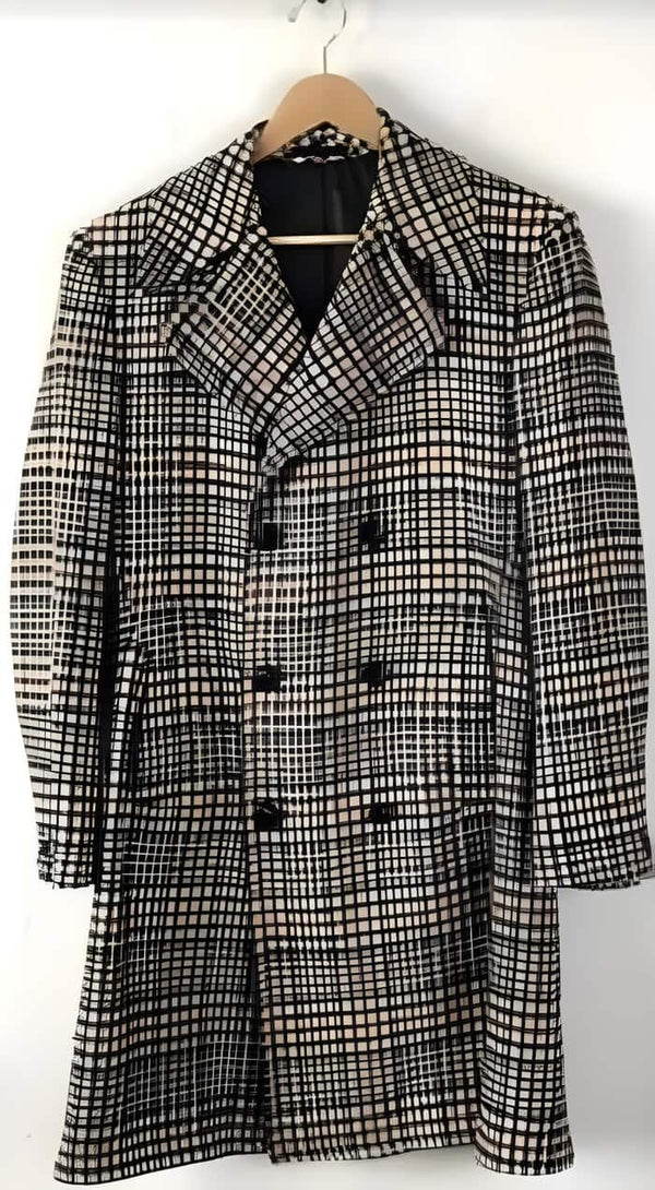 Mens Black Overcoat - Mens Plaid Overcoat - Wool Peacoat - Plaid Red 6 Button Topcoats