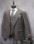 Mens One Button Peak Lapel Plaid Pattern Suit Tan ~ White ~ Blue