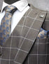 Mens One Button Peak Lapel Plaid Pattern Suit Tan ~ White ~ Blue