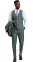 Men's Two Button Notch Lapel Vested Glen Plaid Check Suit in Light Olive Green